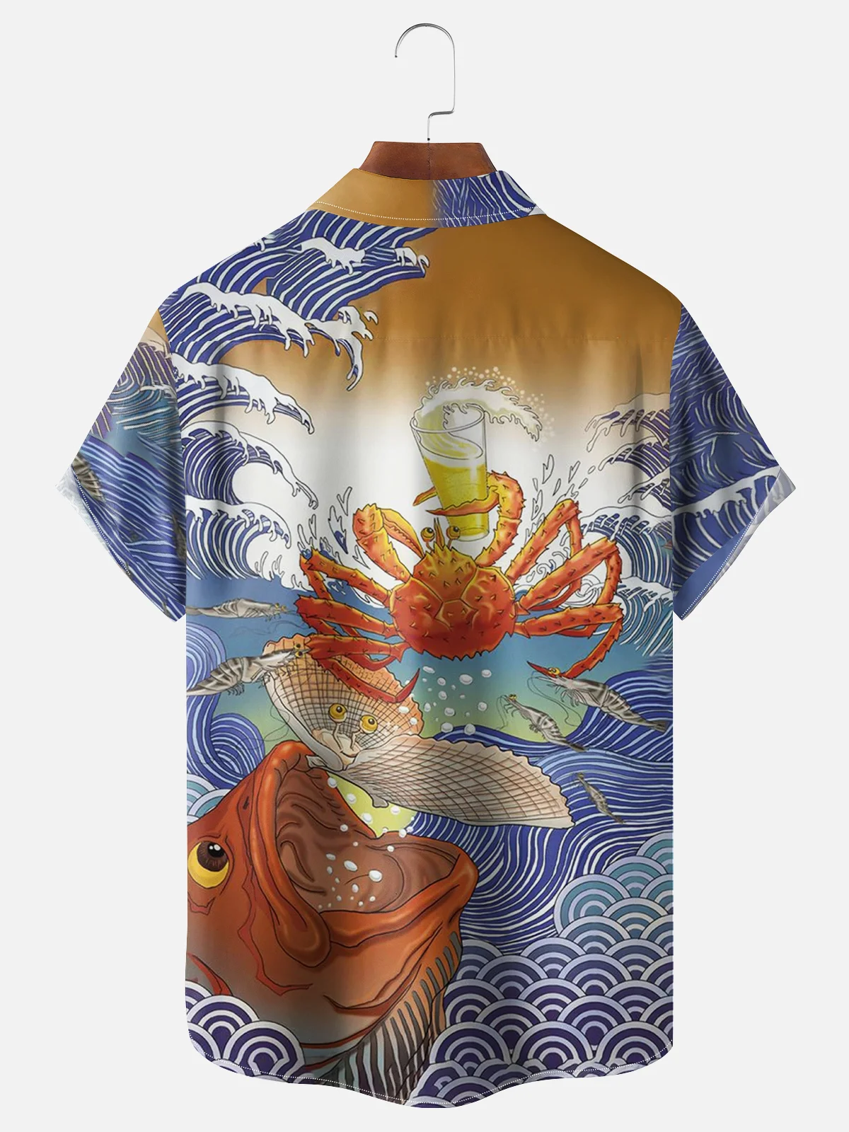 Moisture-wicking Beer Painting Chest Pocket Hawaiian Shirt