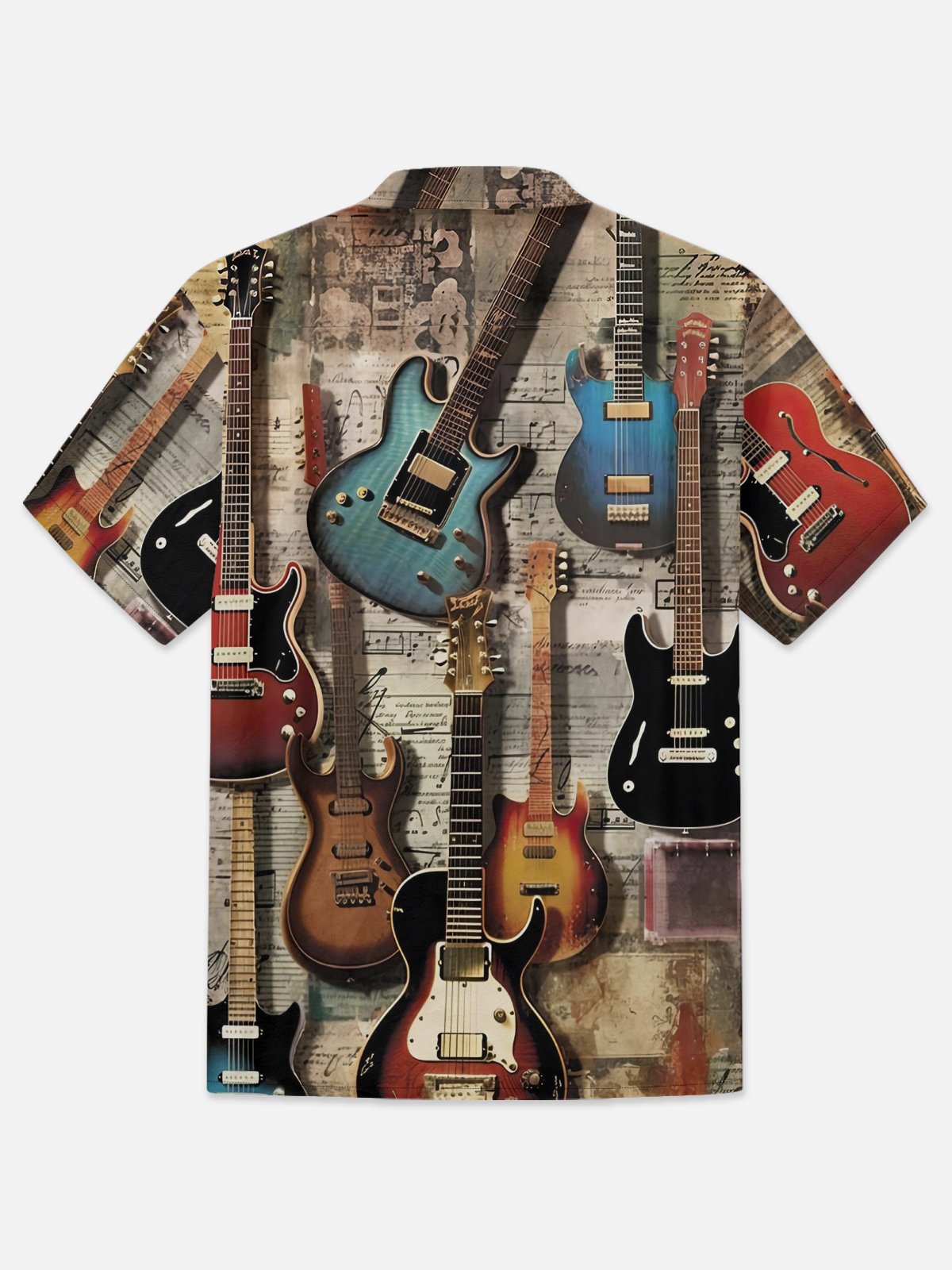 Moisture-wicking Musical Instruments Chest Pocket Hawaiian Shirt