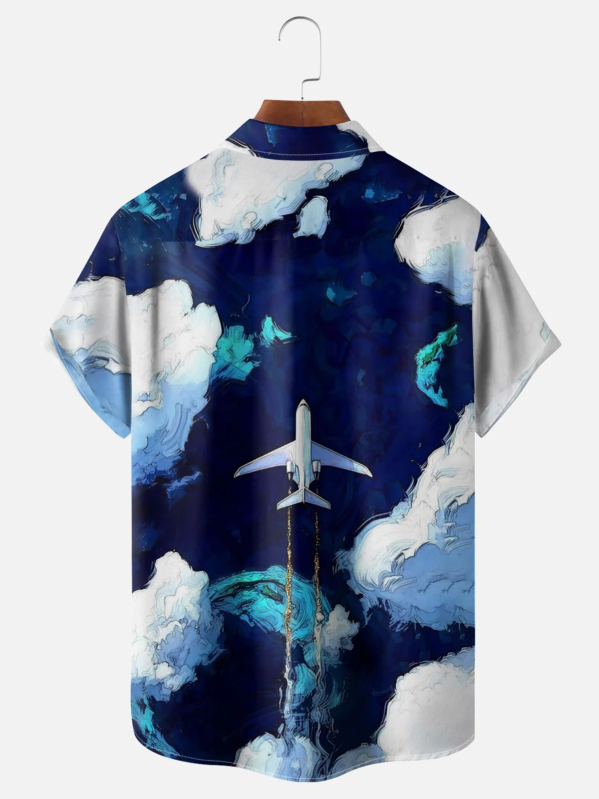 Moisture-Wicking Airplane Art Chest Pocket Hawaiian Shirt