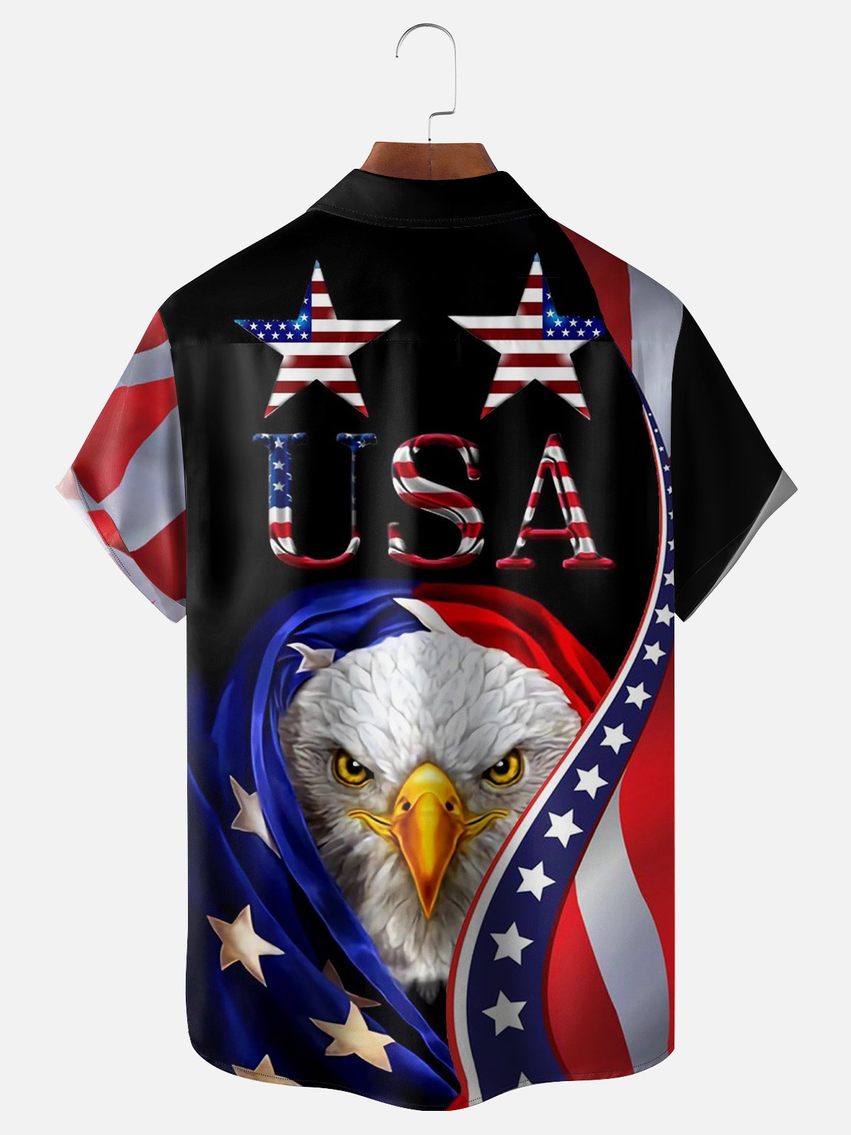 Moisture-wicking American Flag Bald Eagle Chest Pocket Hawaiian Shirt