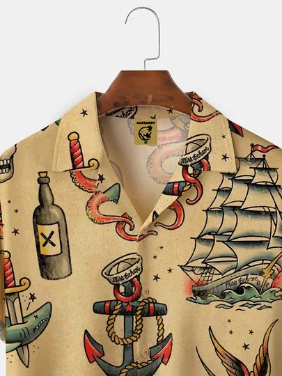 Tall Size Moisture-wicking Mermaid Navigation Camp Shirt