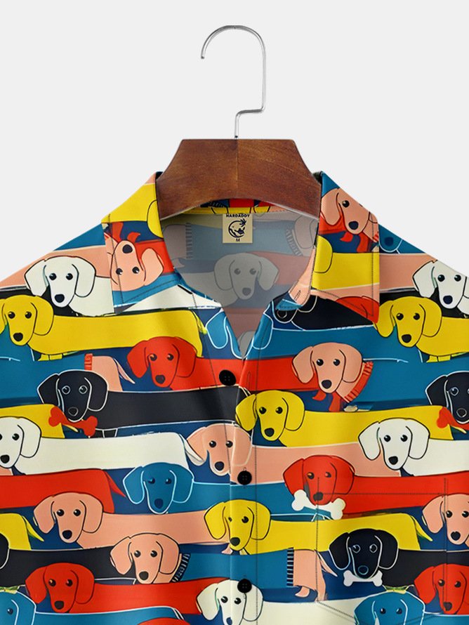 Tall Size Moisture-wicking Dog Chest Pocket Hawaiian Shirt