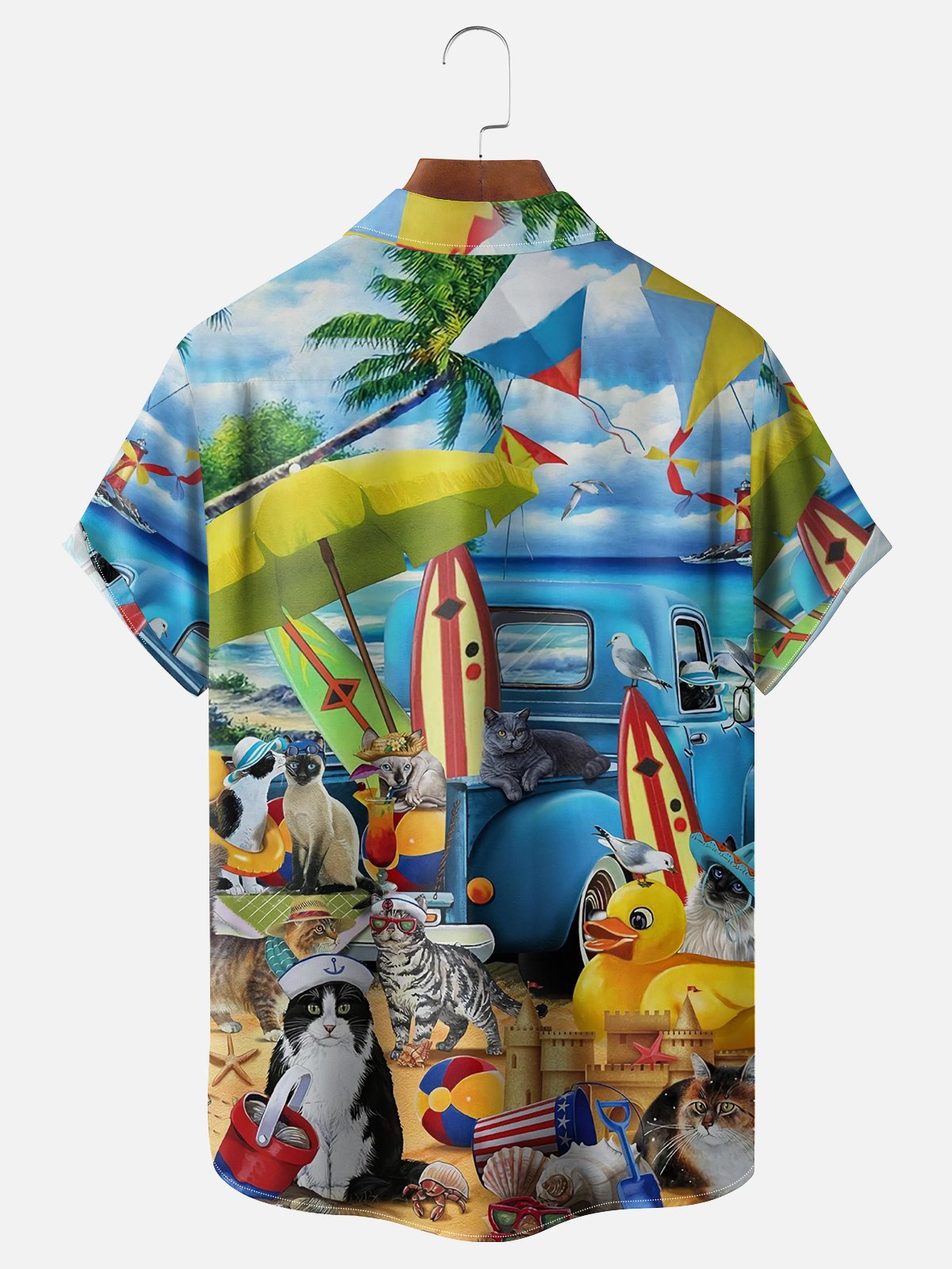 Moisture Wicking Cat Vacation Hawaiian Shirt