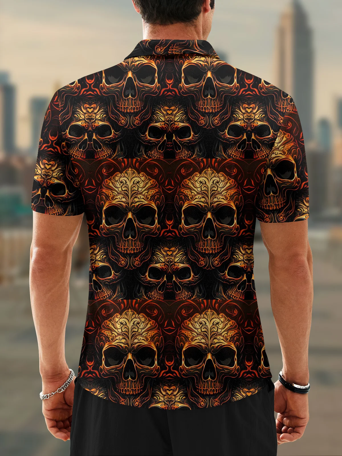 Moisture Wicking Golf Polo 3D Gradient Color Abstract Skull