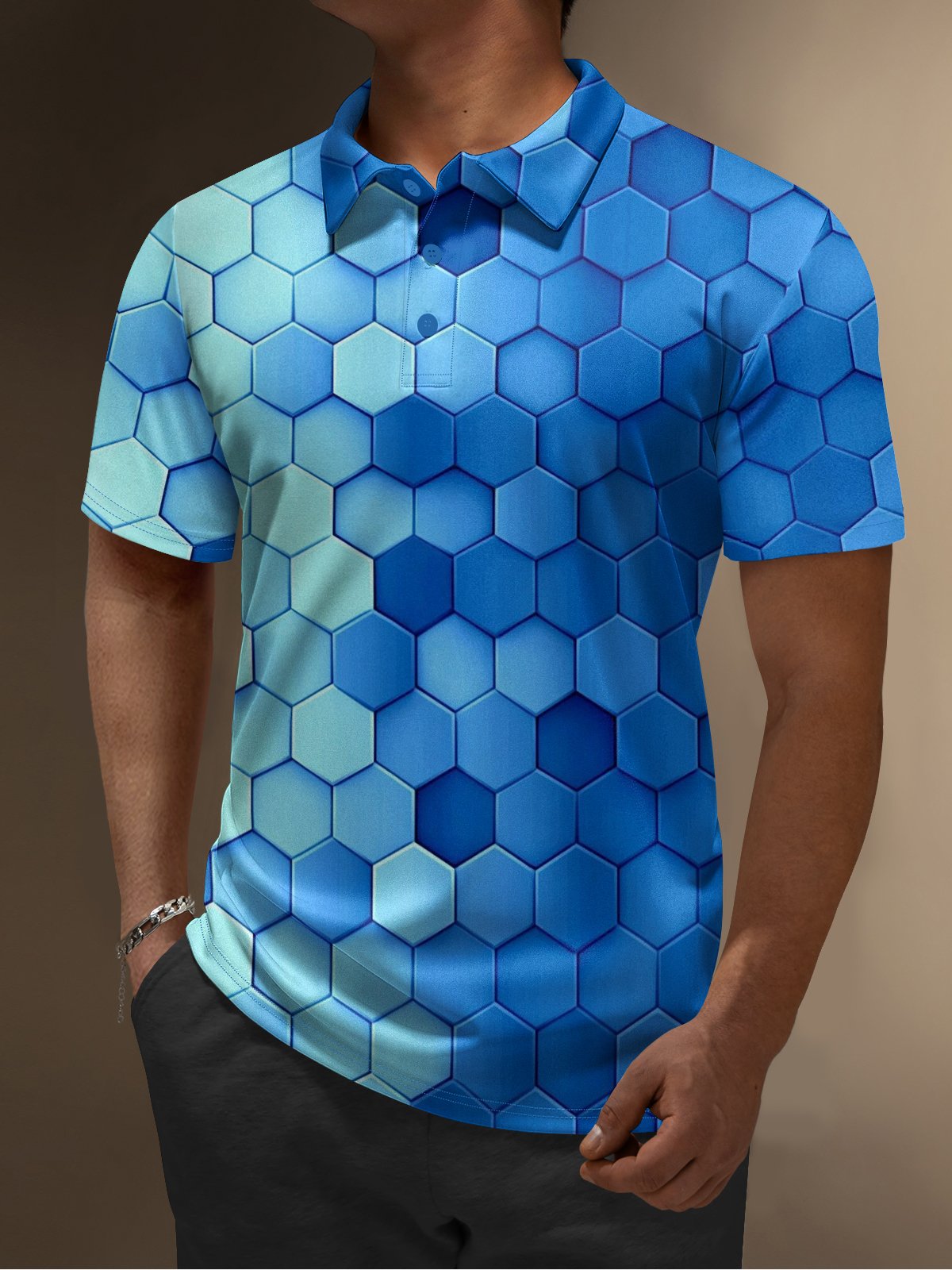 Moisture Wicking Golf Polo 3D Gradient Color Abstract Geometric