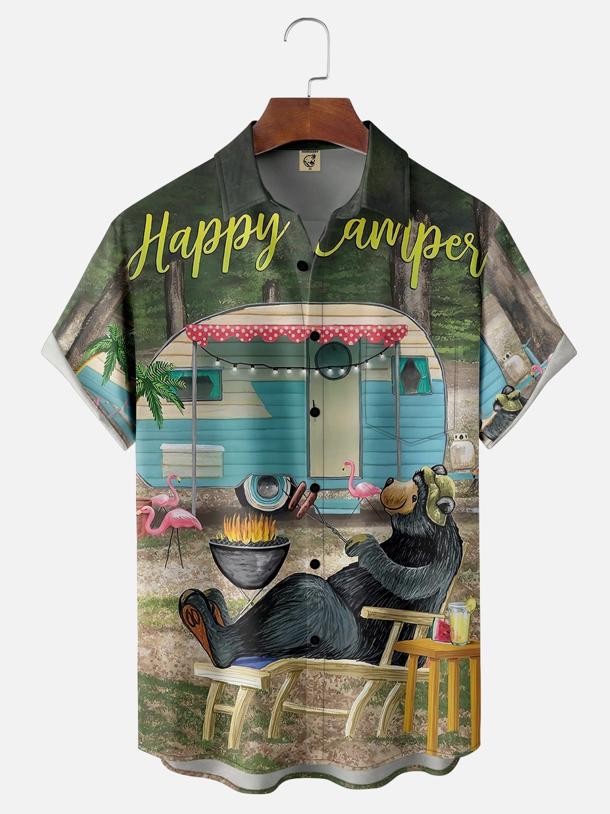 Moisture Wicking Camping BBQ Black Bear Hawaiian Shirt