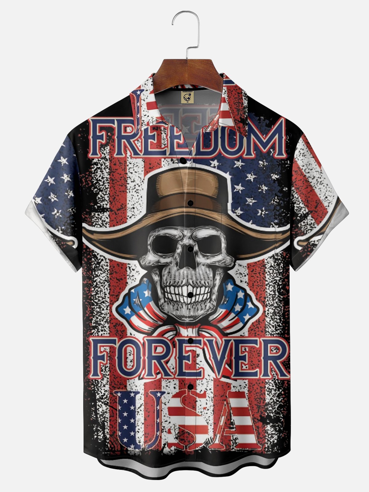 Moisture wicking American cowboy skull Hawaiian shirt