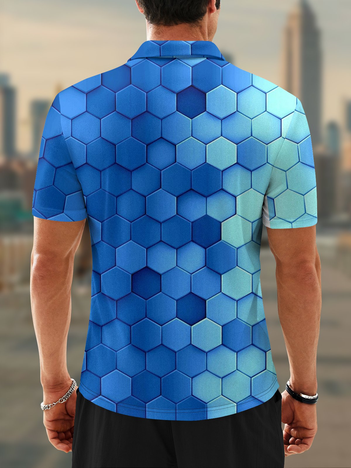 Moisture Wicking Golf Polo 3D Gradient Color Abstract Geometric