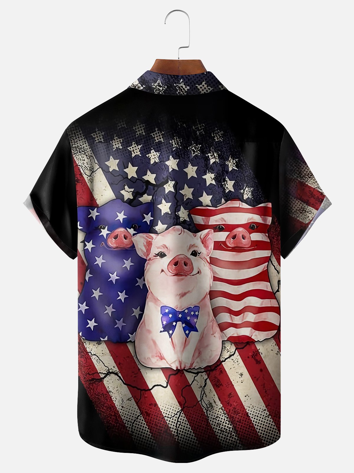 Moisture Wicking American Flag Pig Hawaiian Shirt