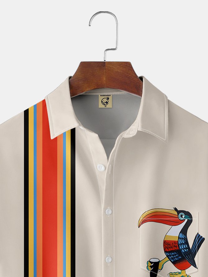 Tall Size Moisture-wicking Parrot Chest Pocket Bowling Shirt