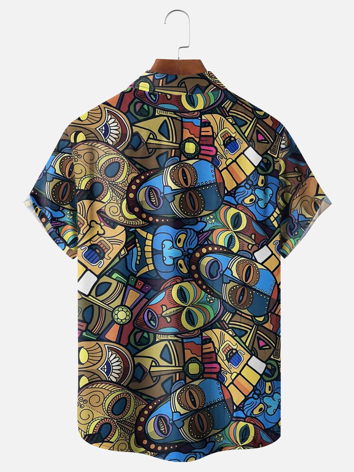 Moisture-wicking Tiki Abstract Painting Chest Pocket Hawaiian Shirt