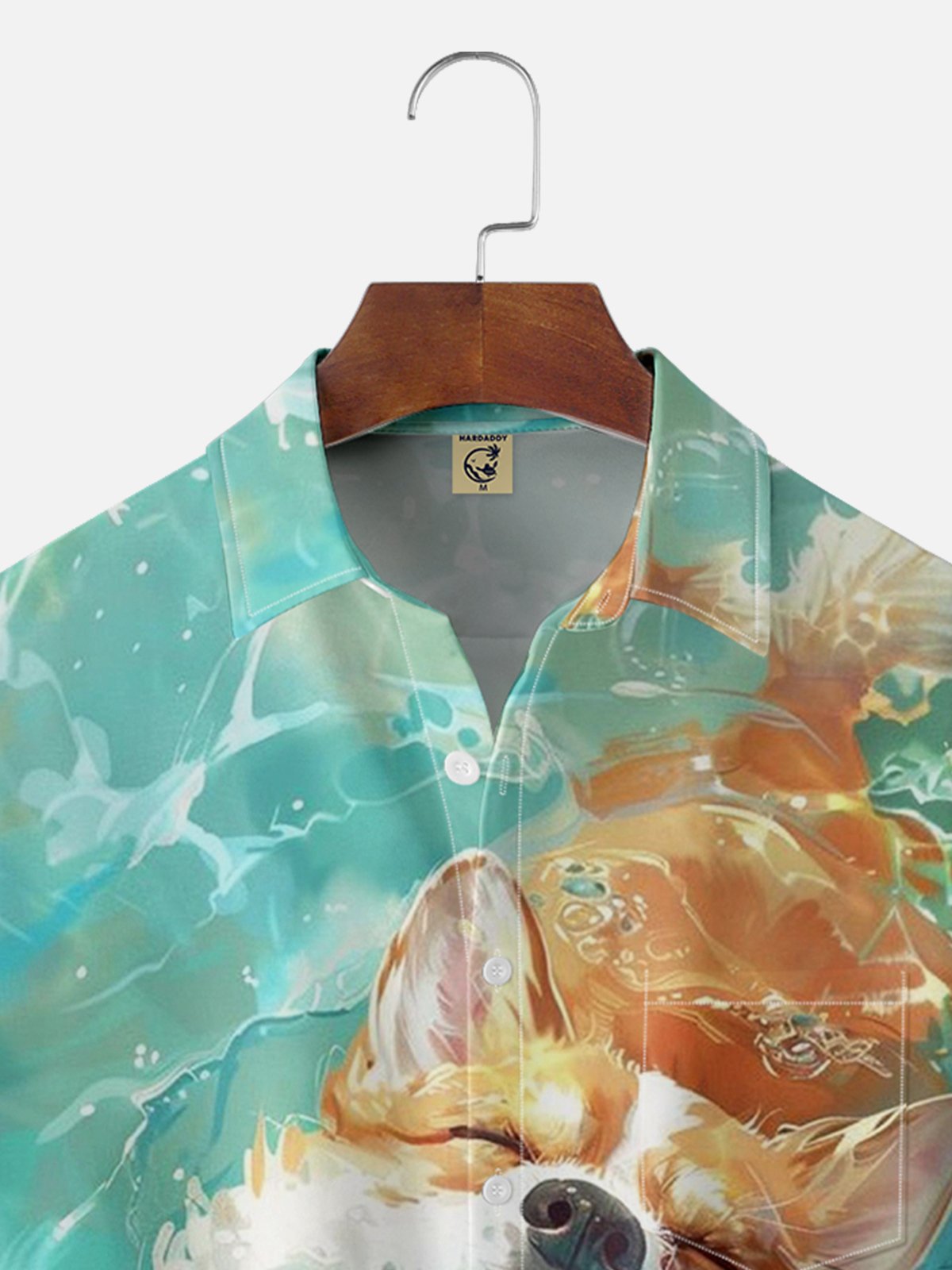 Moisture-wicking Swimming Corgi Chest Pocket Hawaiian Shirt