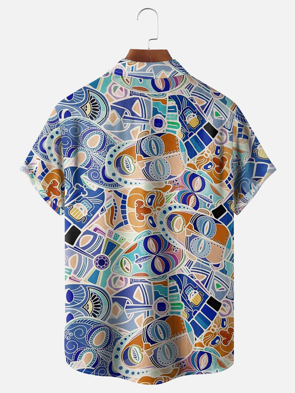 Moisture-wicking Art Tiki Abstract Painting Chest Pocket Bowling Shirt