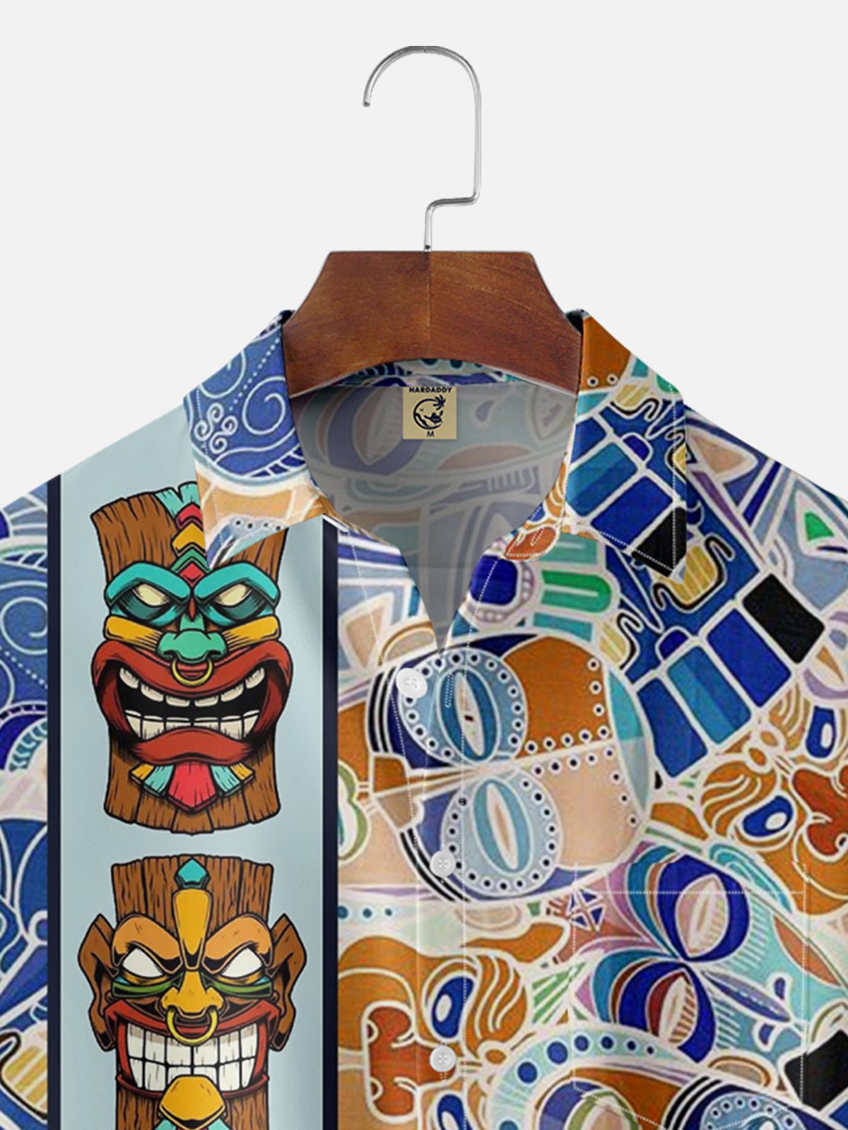 Moisture-wicking Art Tiki Abstract Painting Chest Pocket Bowling Shirt