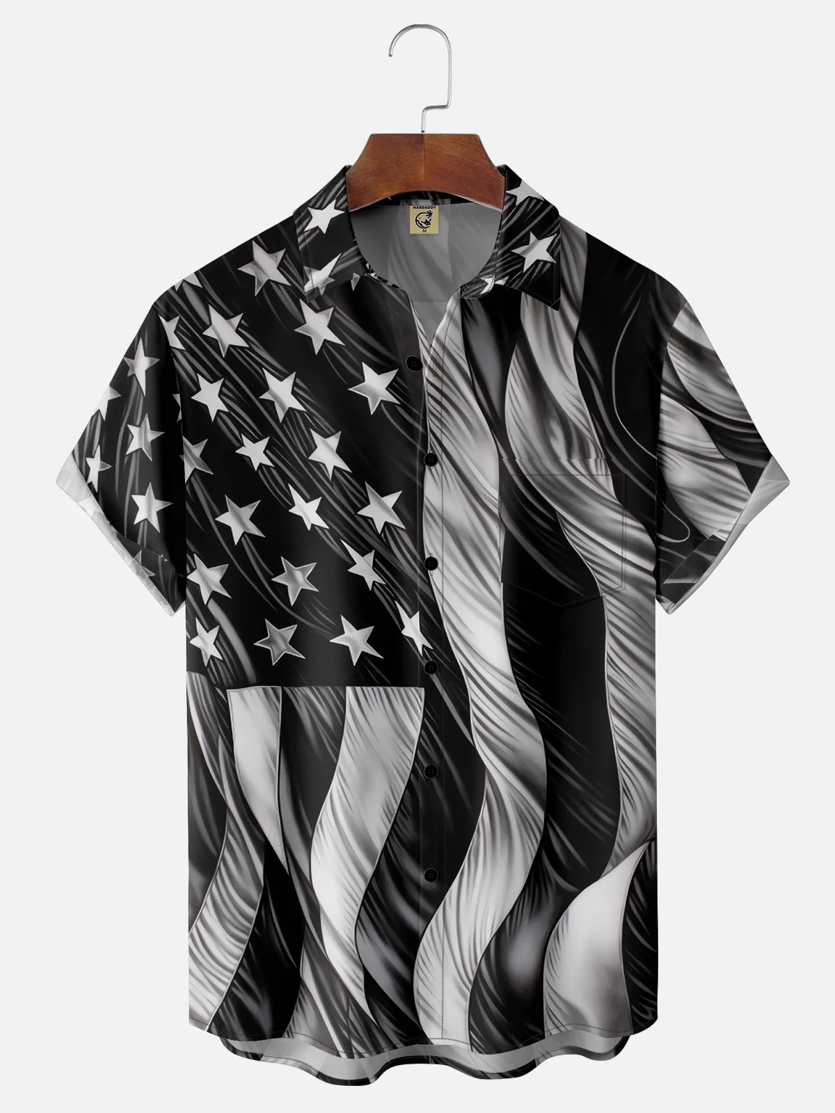 Moisture-wicking Independence Day American Flag Chest Pocket Hawaiian Shirt