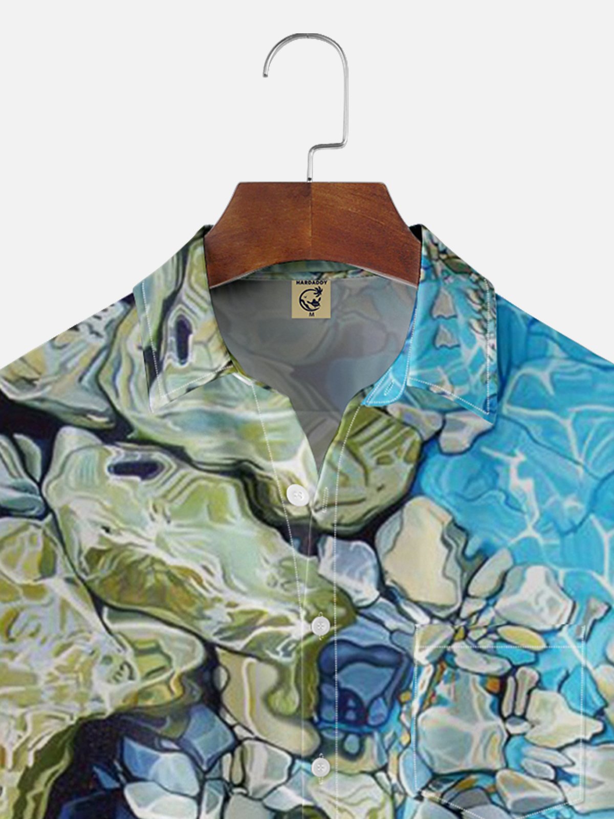 Moisture-wicking Water Ripple Painting Chest Pocket Hawaiian Shirt