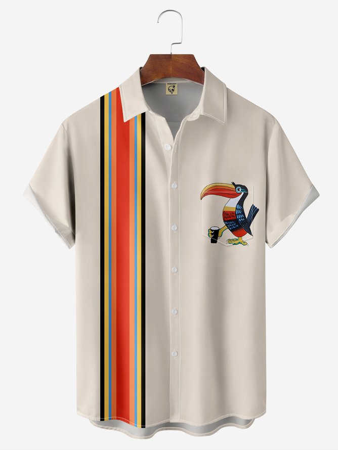 Tall Size Moisture-wicking Parrot Chest Pocket Bowling Shirt