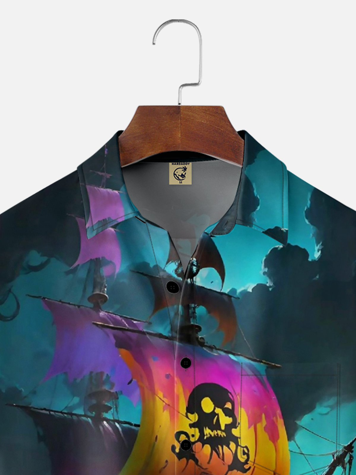 Moisture-wicking Pirate Ship Fantasy Painting Chest Pocket Hawaiian Shirt