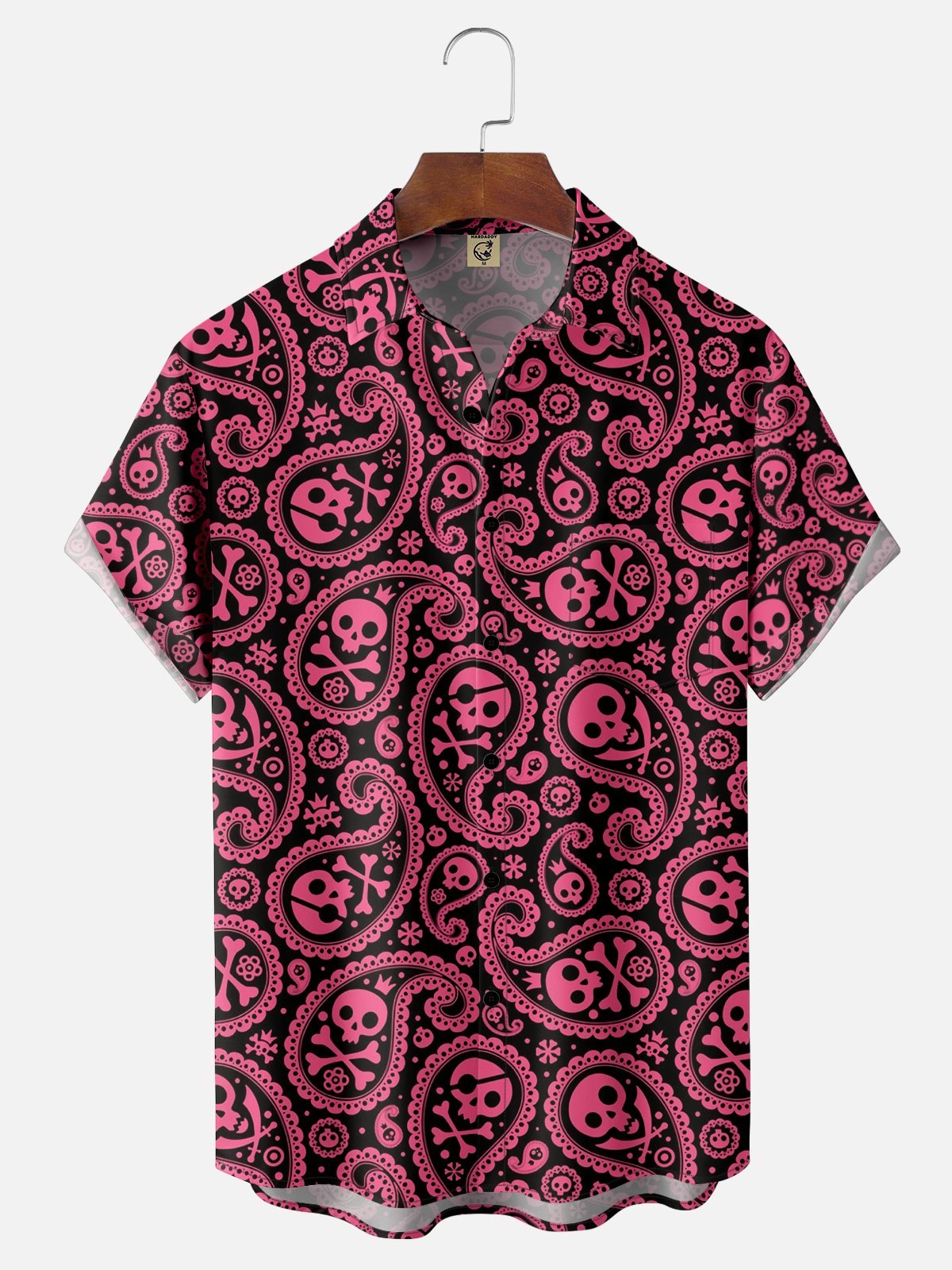 Moisture-wicking Paisley Skull Chest Pocket Hawaiian Shirt