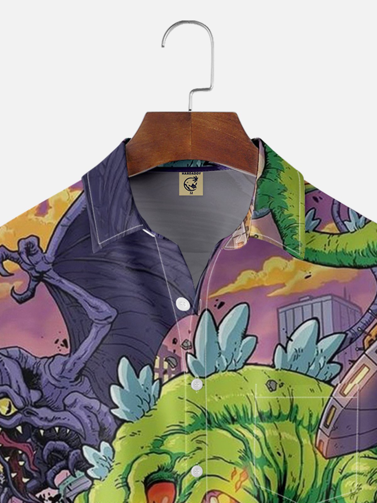 Moisture-wicking Monsters Attack City Chest Pocket Hawaiian Shirt