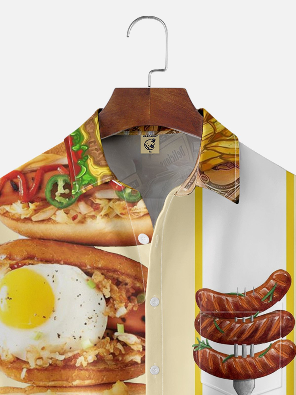 Moisture-wicking Classic Hot Dog Drawing Chest Pocket Bowling Shirt