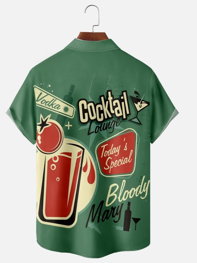 Tall Size Moisture-wicking Cocktail Chest Pocket Bowling Shirt