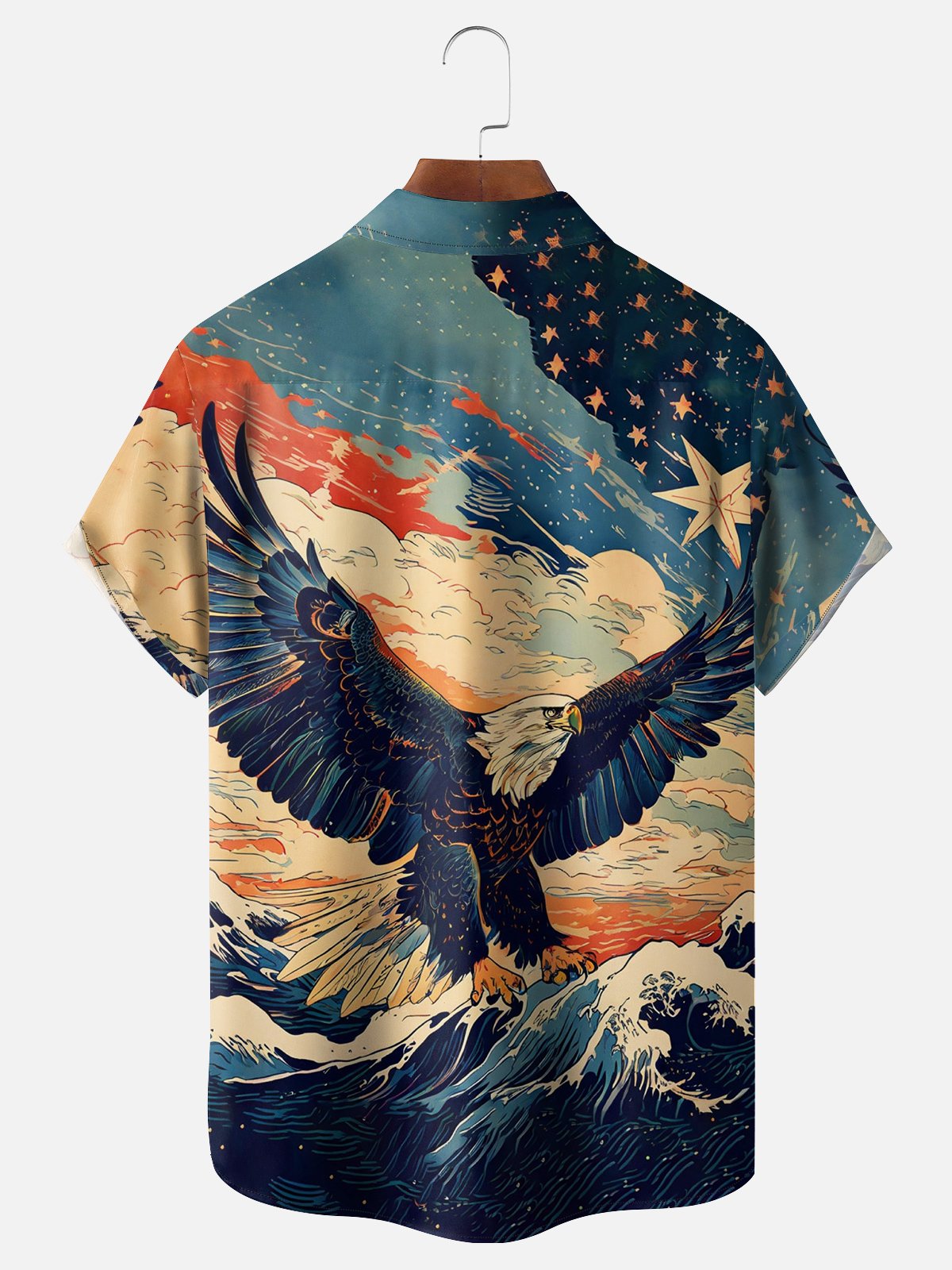 Moisture-wicking Ukiyo-e Bald Eagle Soaring Chest Pocket Hawaiian Shirt