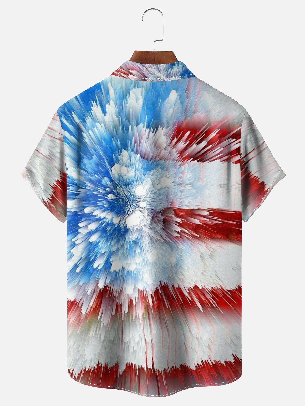 Moisture-wicking American Flag Art Effect Chest Pocket Hawaiian Shirt