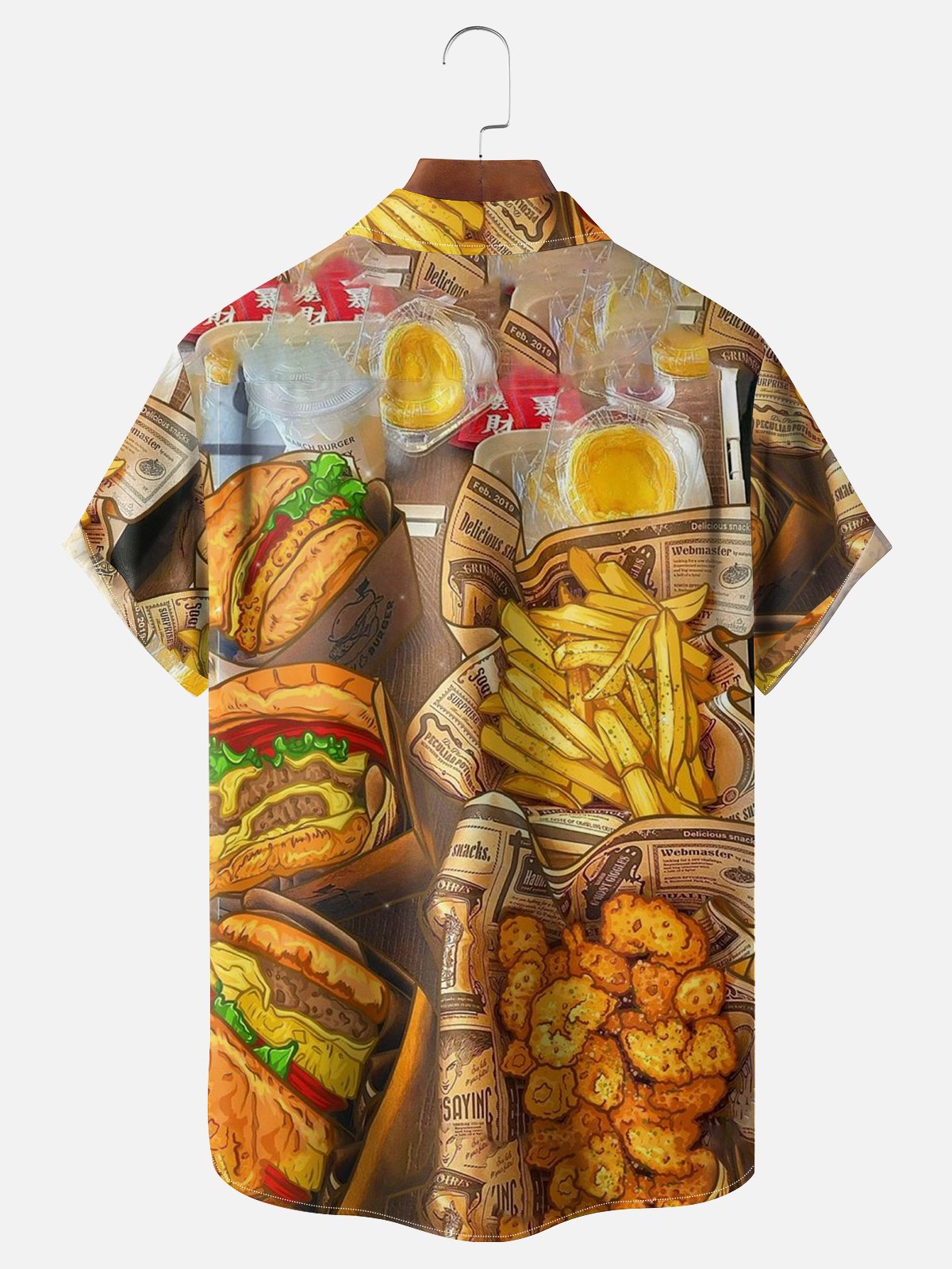 Moisture-wicking Classic Hot Dog Drawing Chest Pocket Bowling Shirt