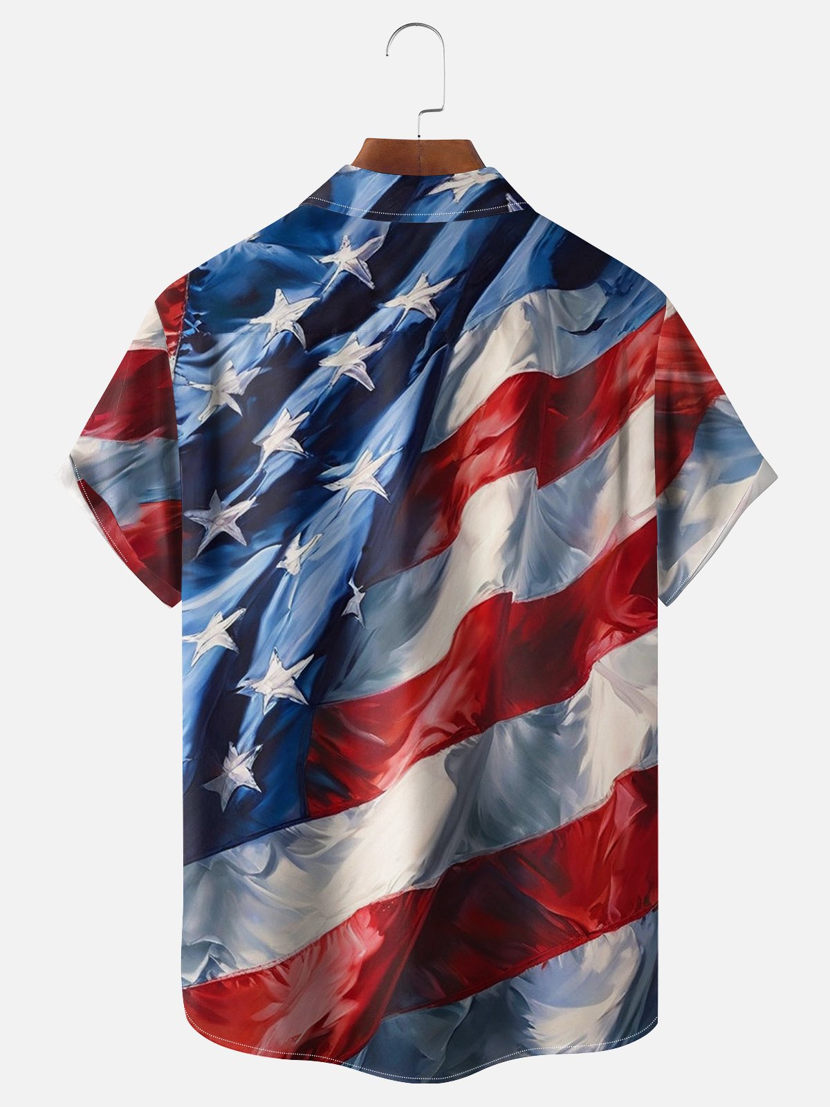 Moisture-wicking Art American Flag Chest Pocket Hawaiian Shirt