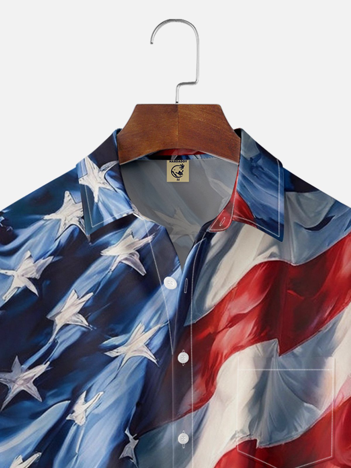 Moisture-wicking Art American Flag Chest Pocket Hawaiian Shirt