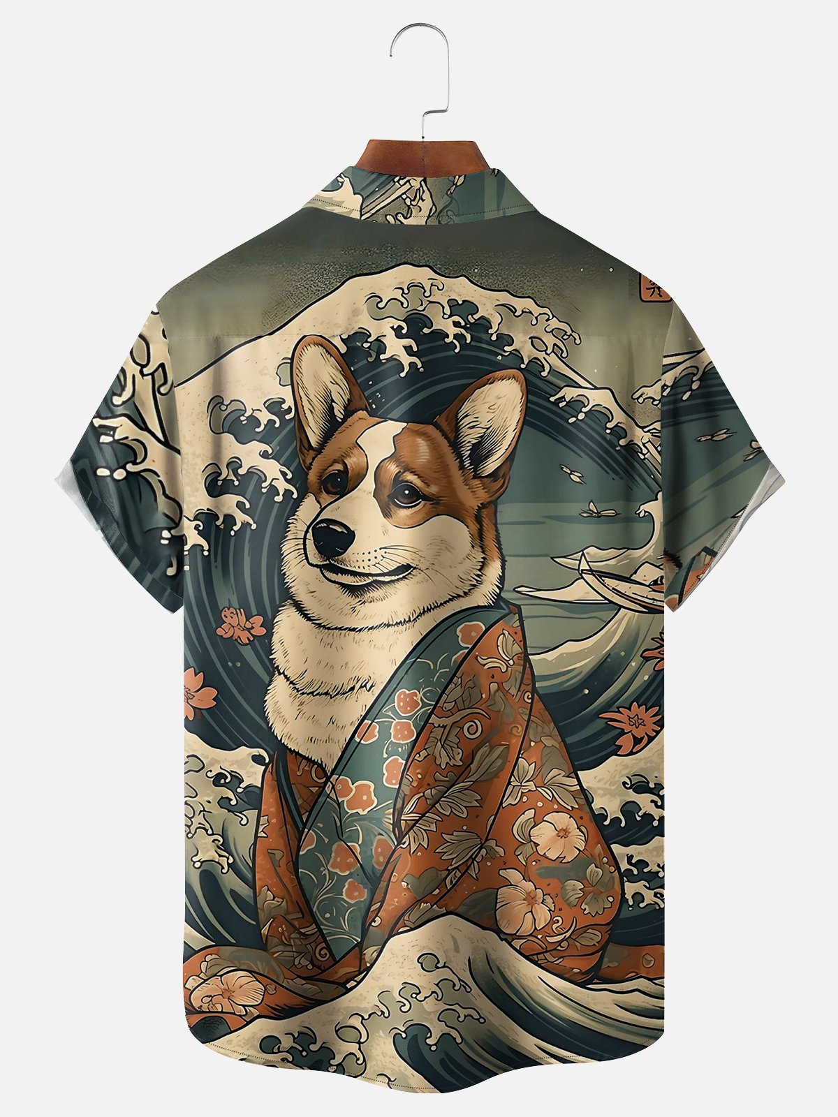 Moisture-wicking Ukiyo-e Dog Hawaiian Shirt