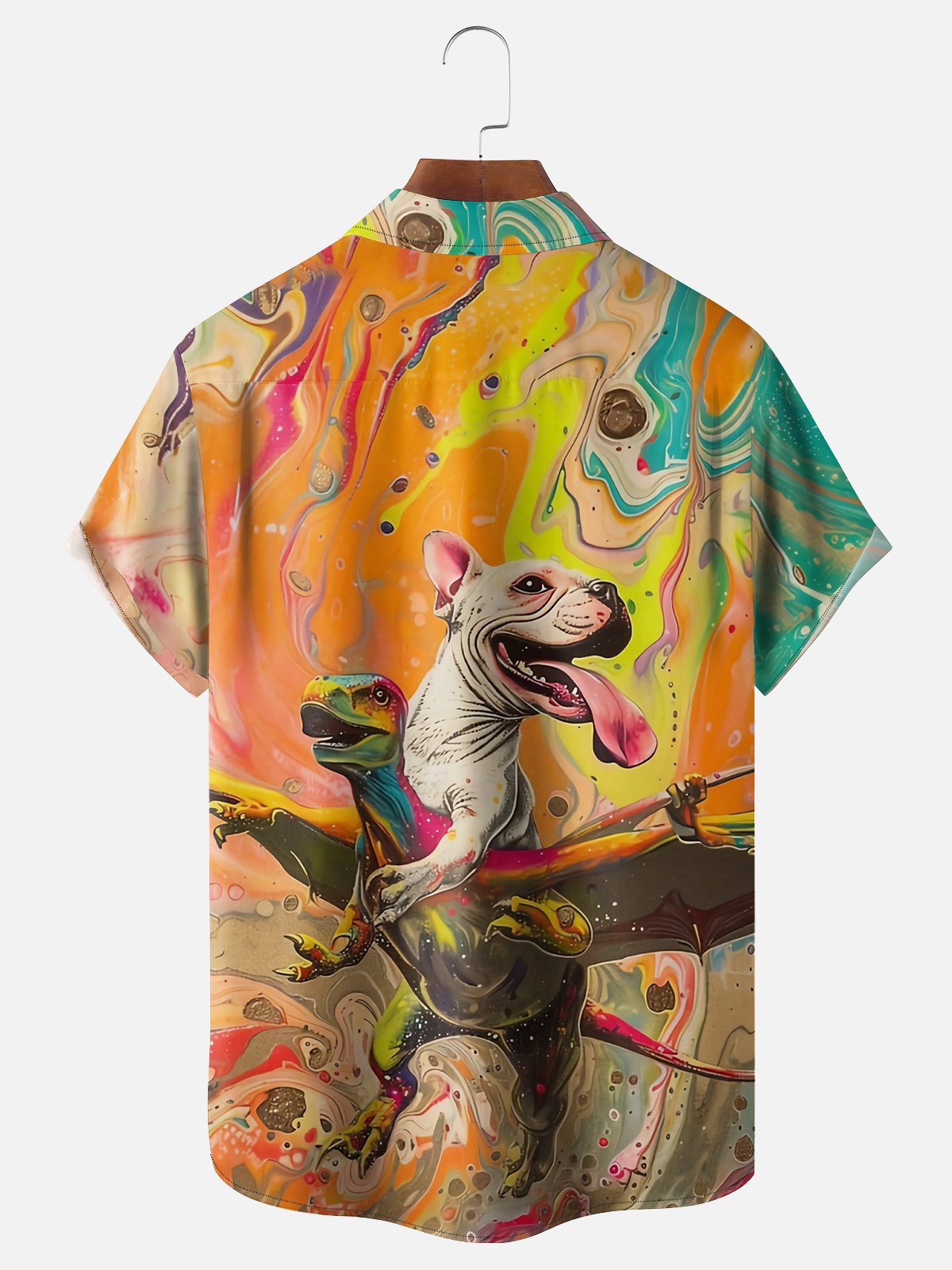 Moisture-wicking Breathable Dinosaur Chest Pocket Hawaiian Shirt