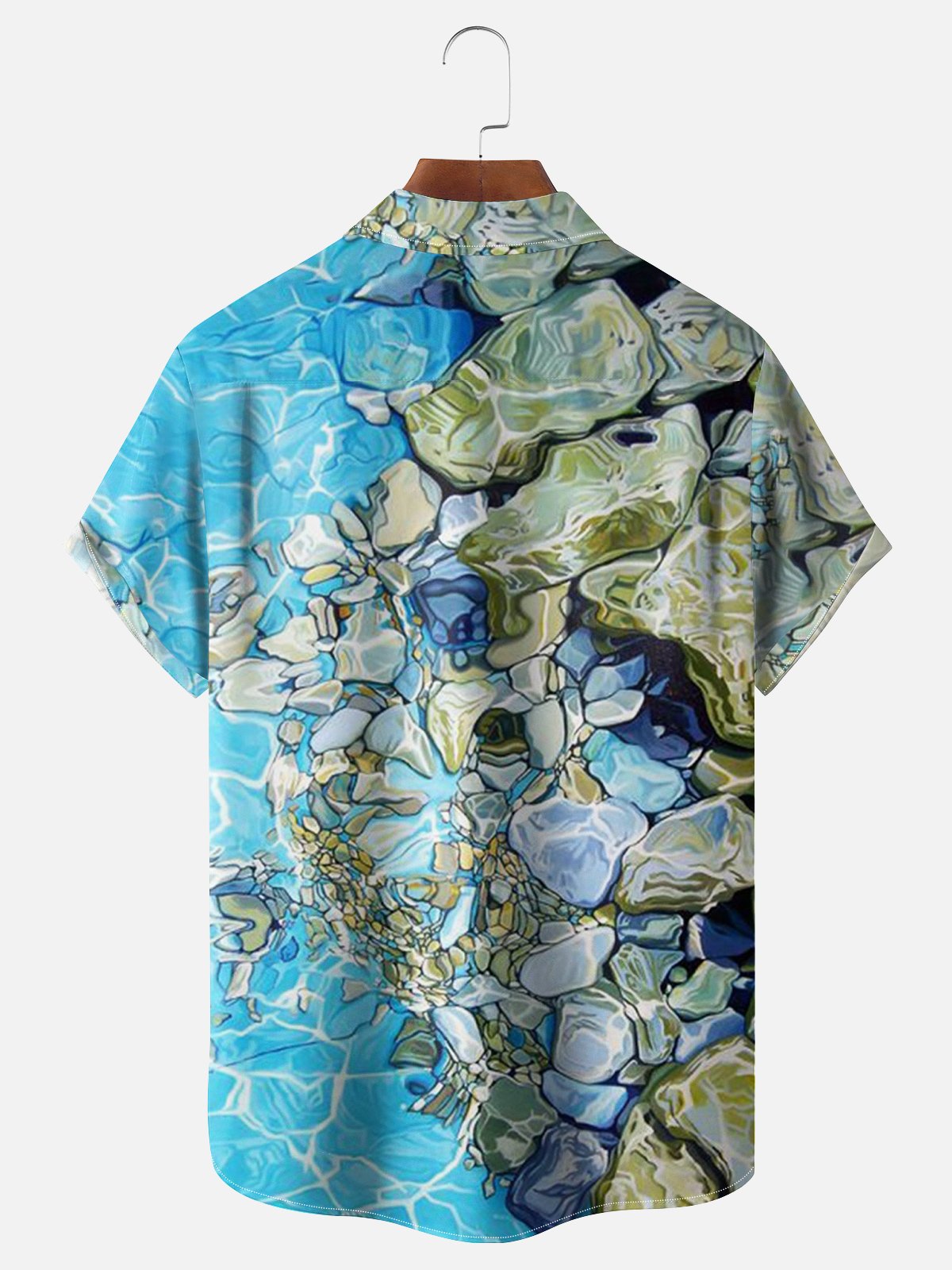 Moisture-wicking Water Ripple Painting Chest Pocket Hawaiian Shirt