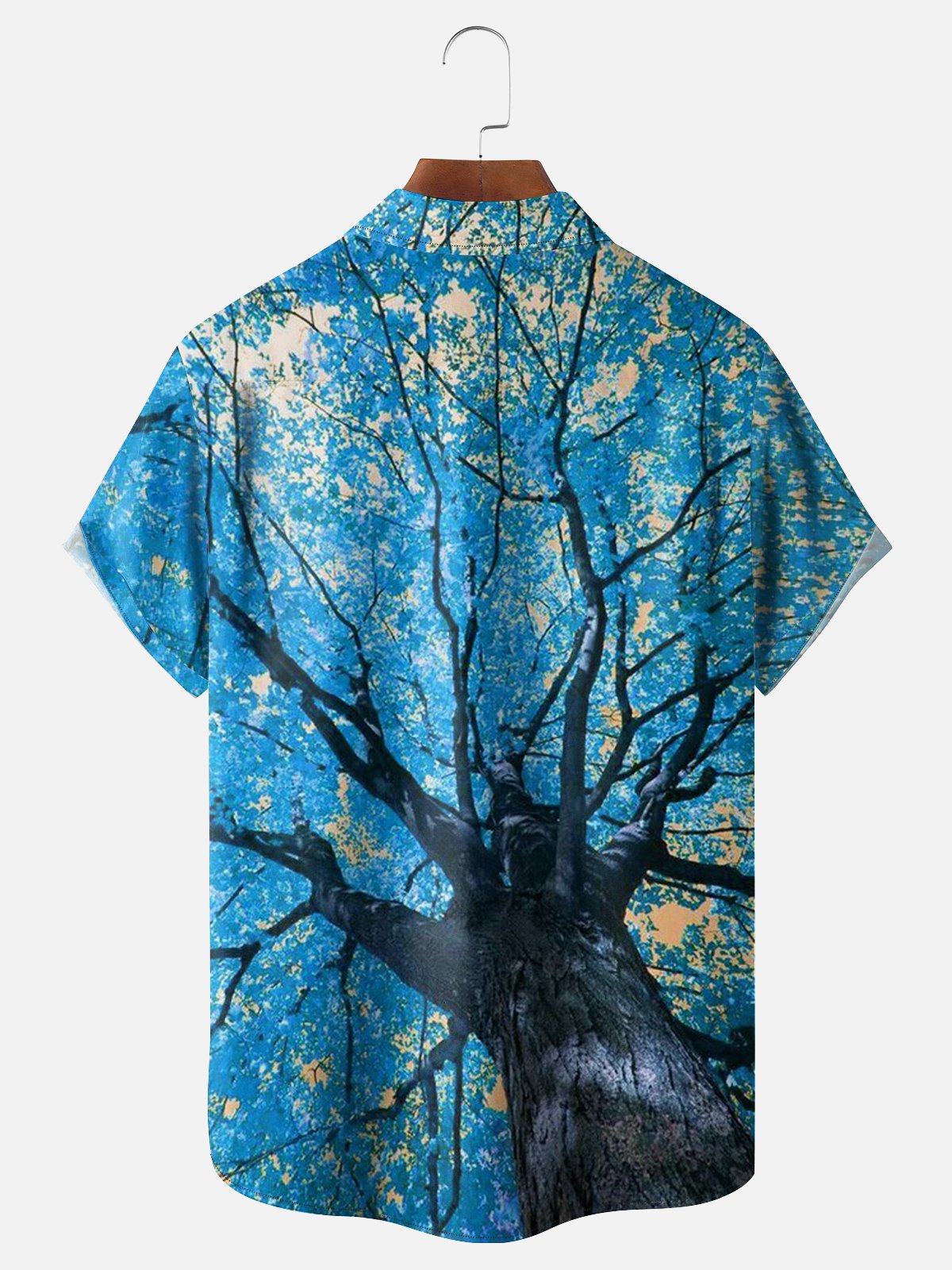 Moisture-wicking Tree Art Painting Chest Pocket Hawaiian Shirt