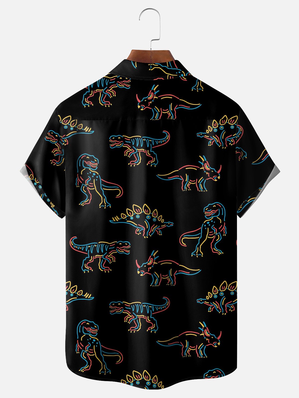 Moisture-wicking Dinosaur Chest Pocket Hawaiian Shirt