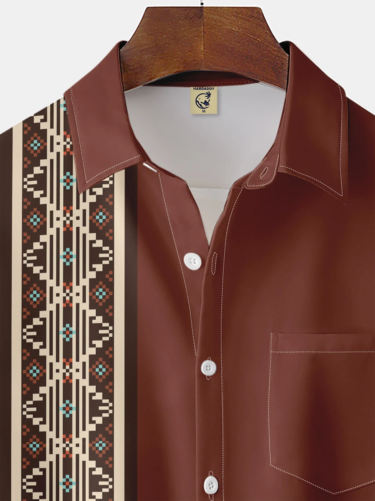 Moisture-wicking Western Ethnic Chest Pocket Bowling Shirt