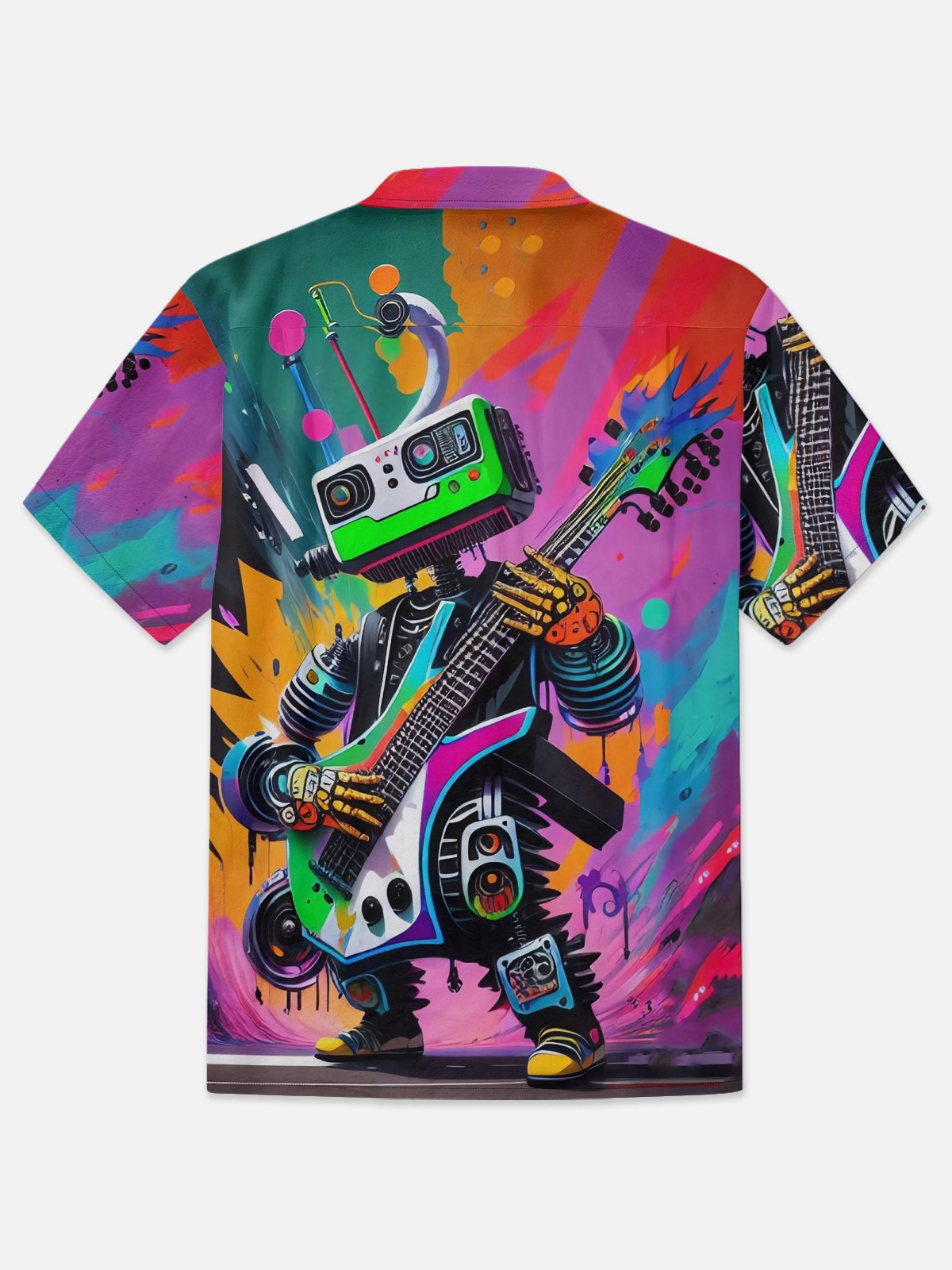 Moisture-wicking Music Robot Guitar Chest Pocket Hawaiian Shirt