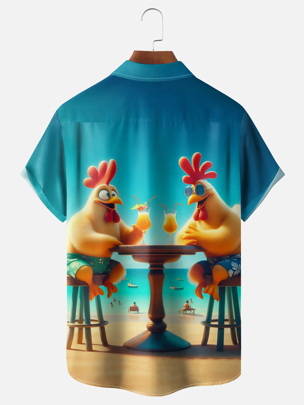 Moisture-wicking Beach Fun Chicken Chest Pocket Hawaiian Shirt