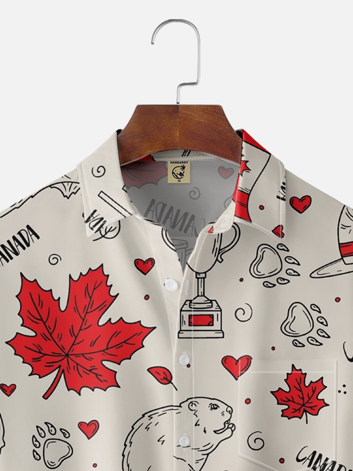 Moisture-wicking Canada Day Maple Leaf Squirrel Elk Chest Pocket Hawaiian Shirt