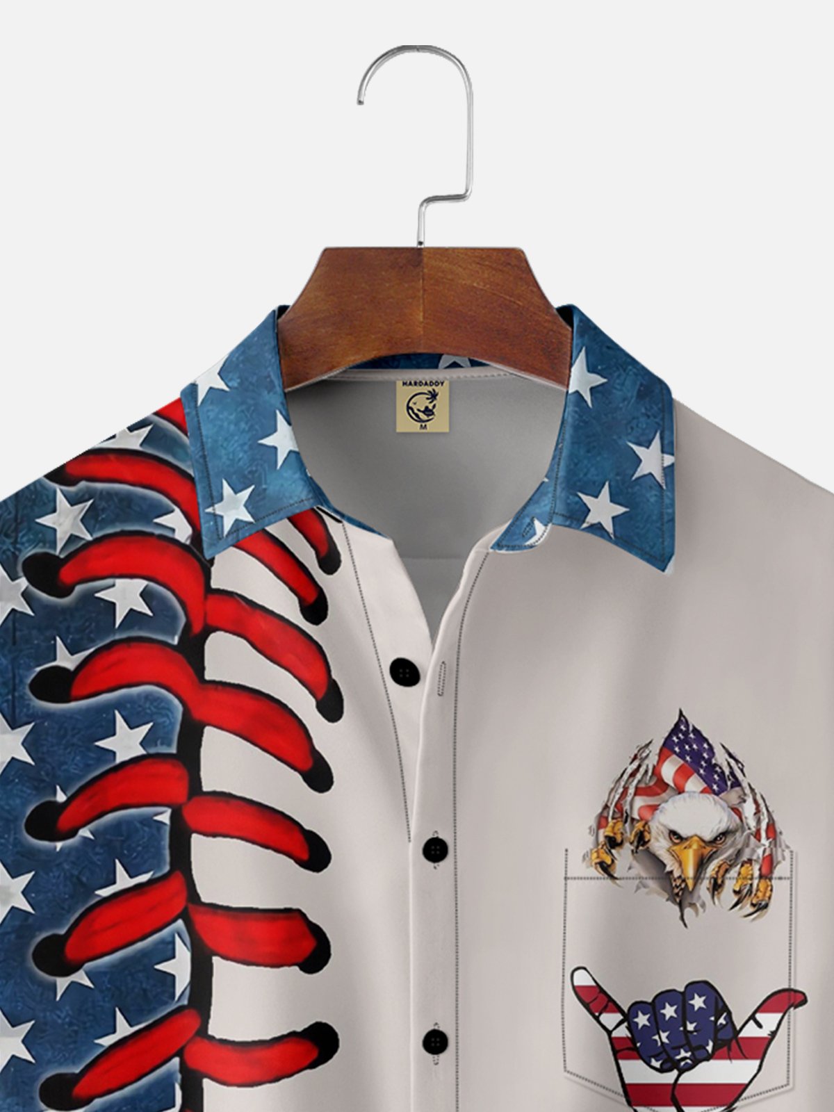 Moisture-wicking American Flag Eagle Hamburger Chest Pocket Hawaiian Shirt