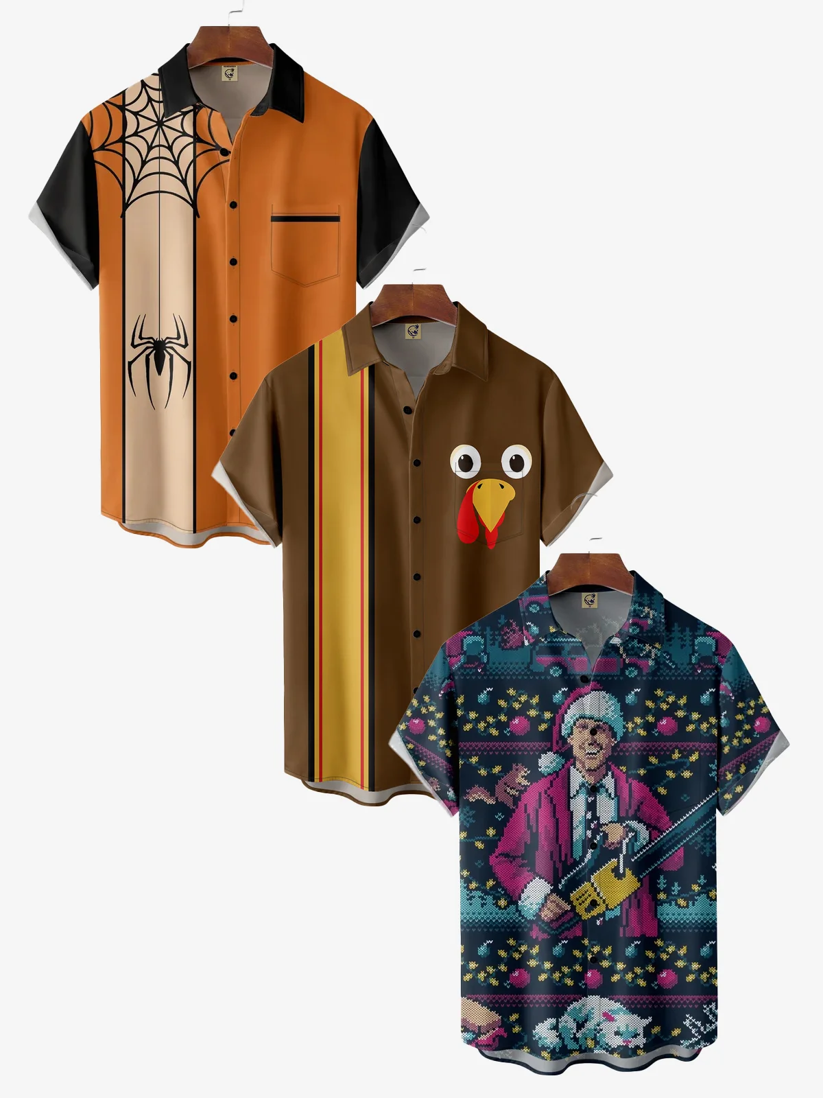 3-Pack Moisture-wicking Christmas Halloween Thanksgiving Hawaiian Shirt