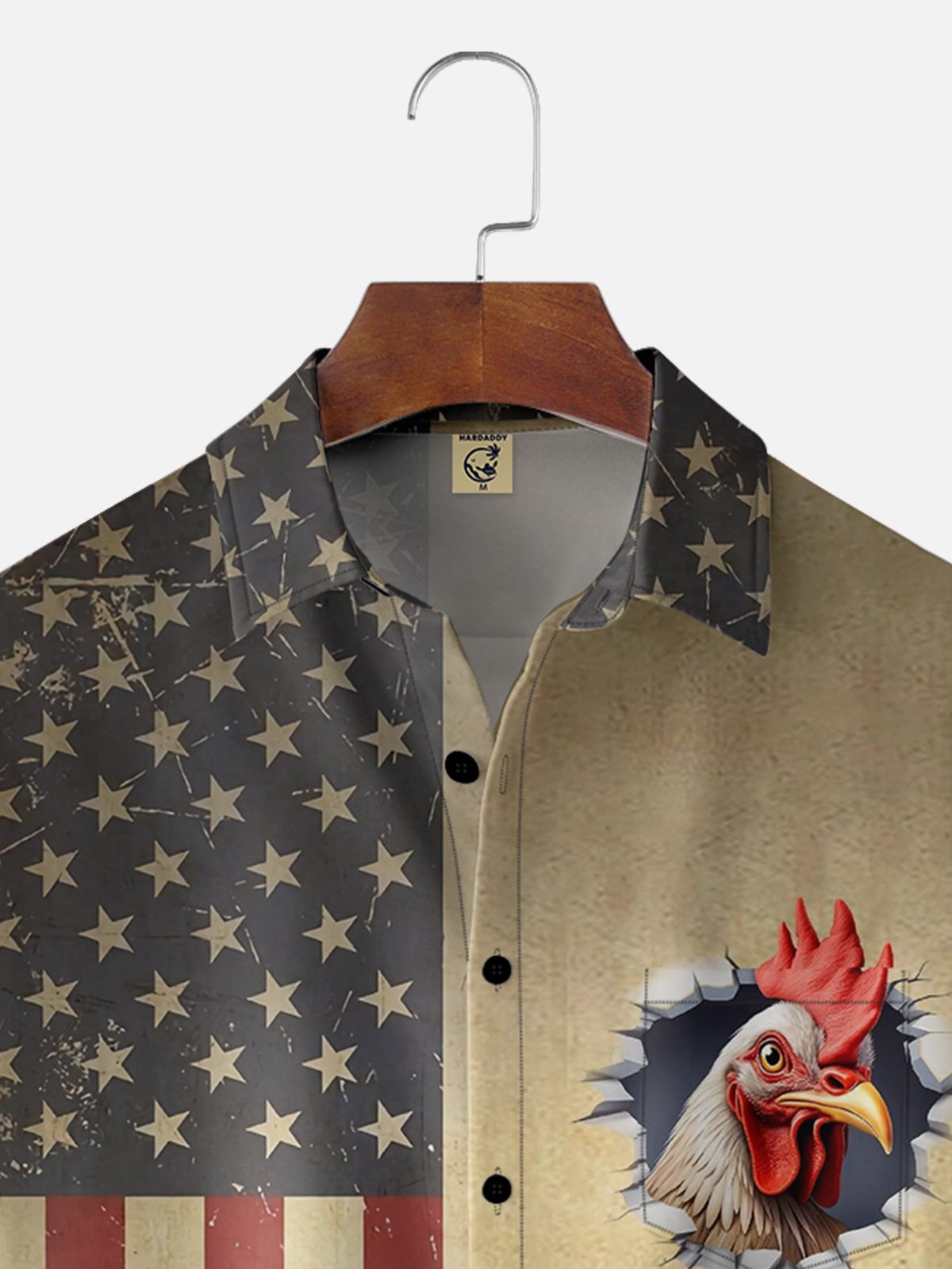 Moisture-wicking American Flag Chicken Chest Pocket Hawaiian Shirt