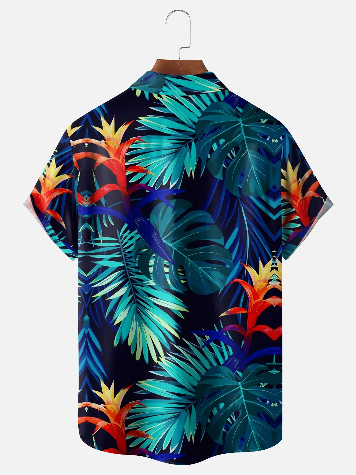 Moisture Wicking Tropical Plants Leaves Chest Pocket Hawaiian Shirt