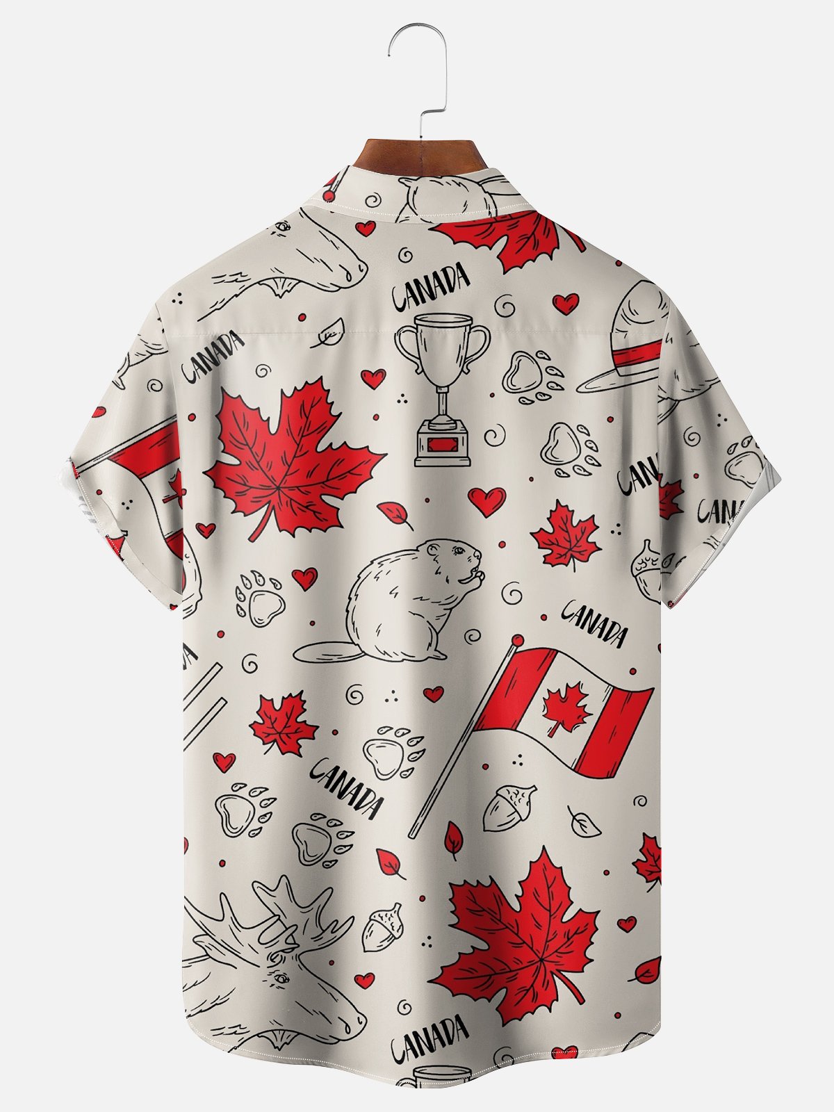 Moisture-wicking Canada Day Maple Leaf Squirrel Elk Chest Pocket Hawaiian Shirt