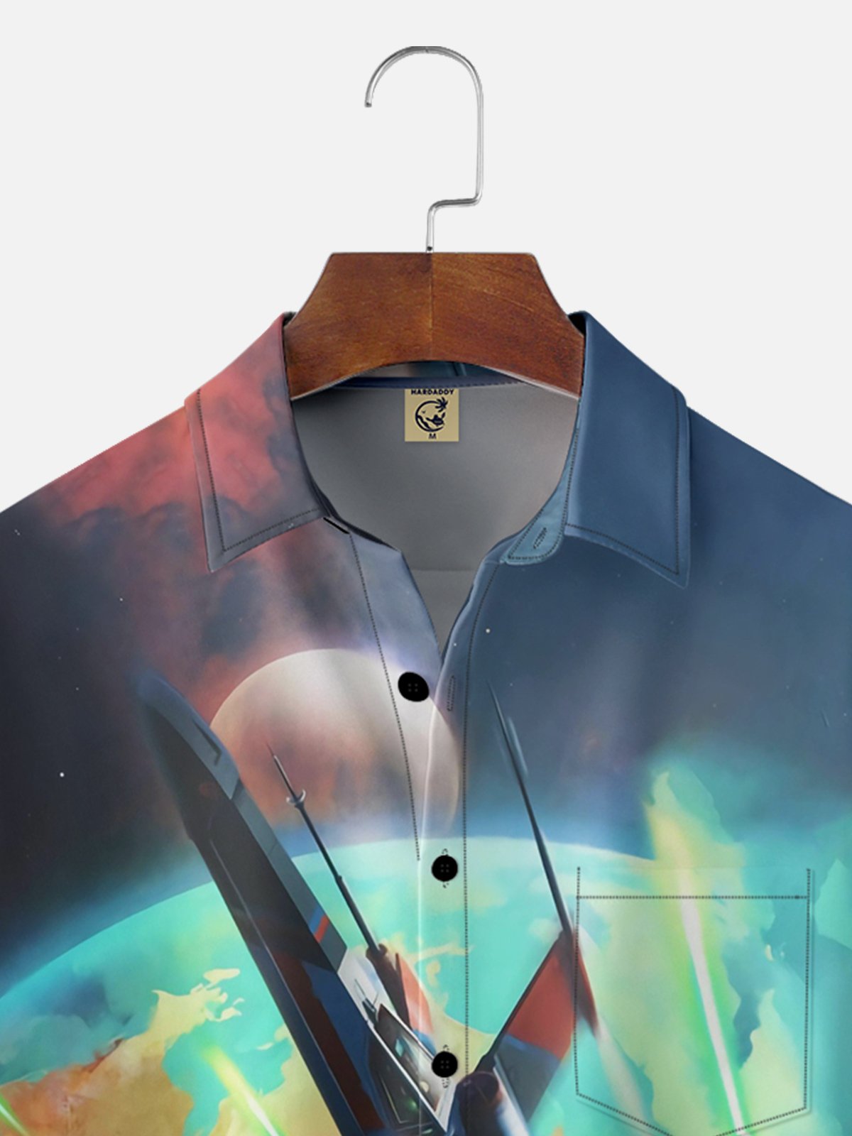 Moisture-wicking Abstract Gradient Universe Fighter Chest Pocket Hawaiian Shirt