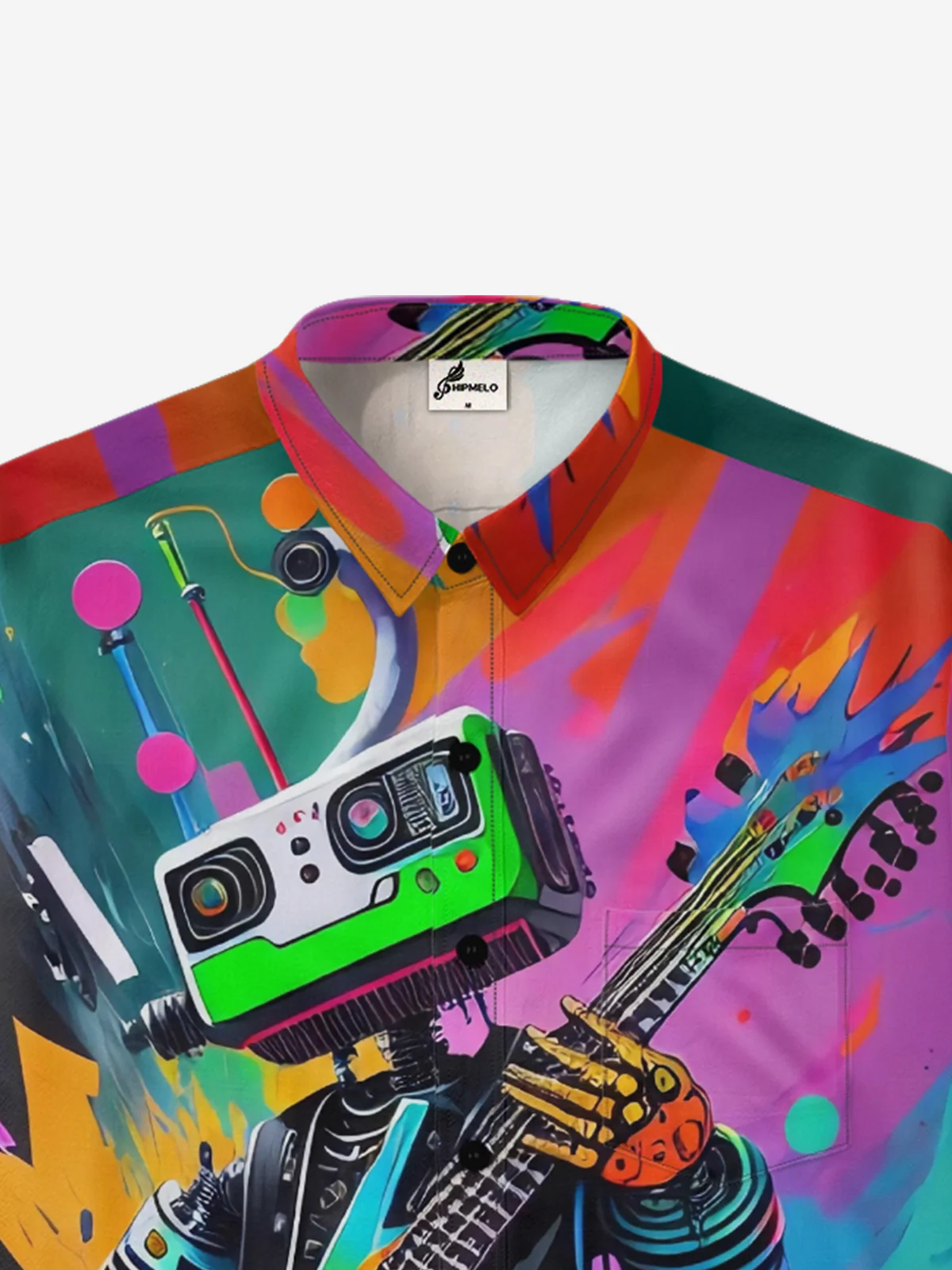 Moisture-wicking Music Robot Guitar Chest Pocket Hawaiian Shirt