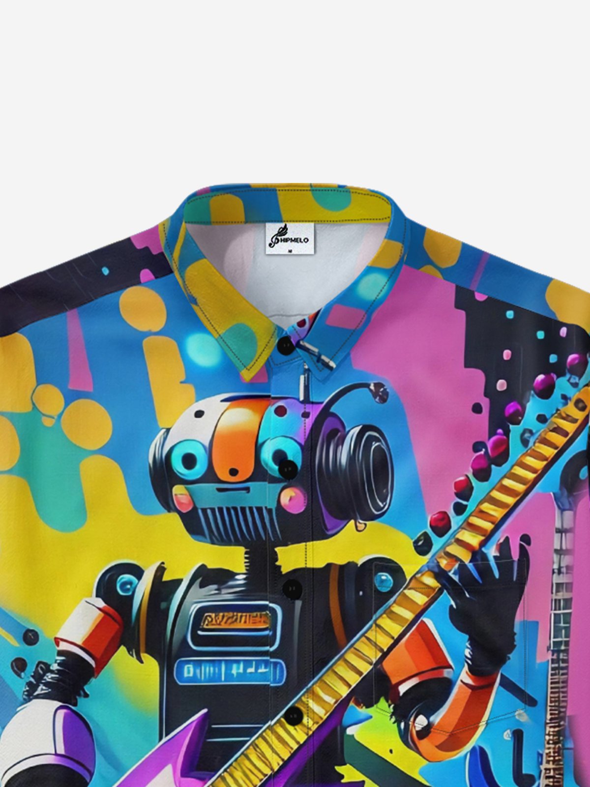 Moisture-wicking Music Robot Guitar Player Chest Pocket Hawaiian Shirt