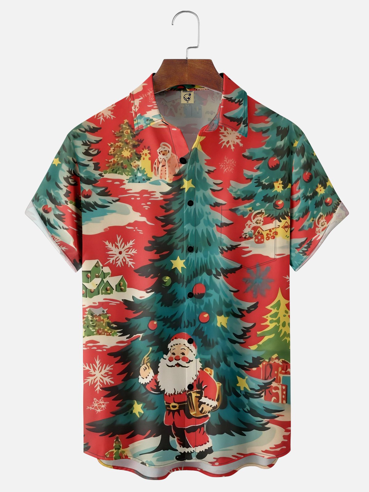 Moisture-wicking Christmas Santa Chest Pocket Hawaiian Shirt