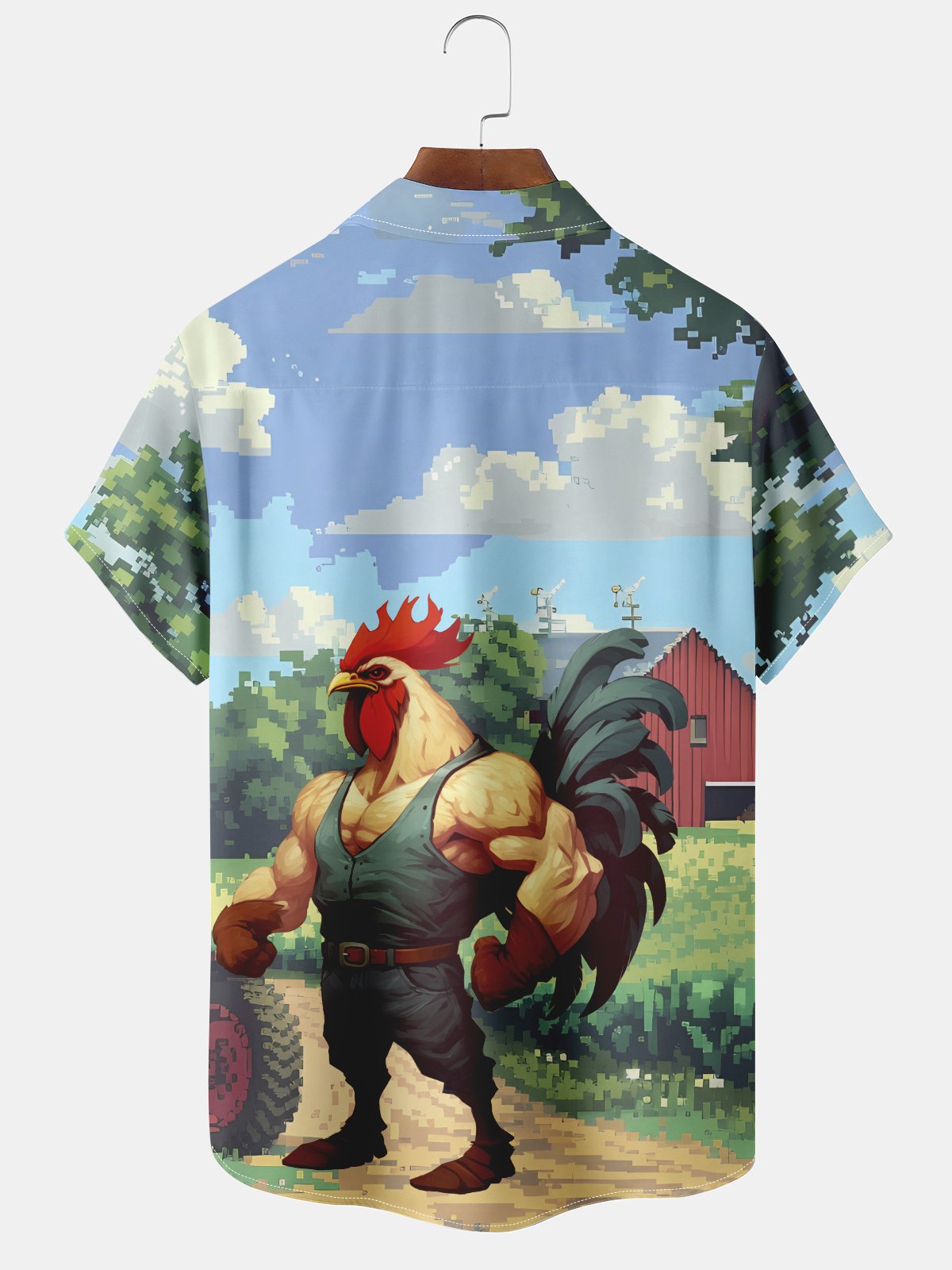 Moisture-wicking Breathable Rooster Chest Pocket Hawaiian Shirt